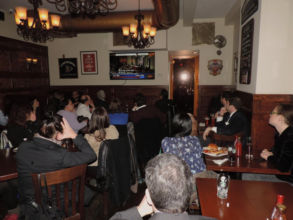 Members of the Bay Ridge Democrats watch President Obama' s State of the Union speech at the Longbow Pub. Photo by Pat Sanchez 