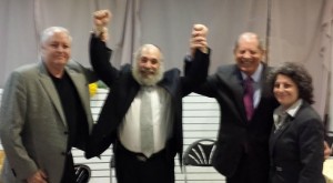 From left, Kings County Republican Party Chair Craig Eaton. GOP candidate for the 43rd Assembly District seat Menachem Raitport, Former Congressman Bob Turner and Brooklyn Conservative Party Vice Chair Fran Vella-Marrone 