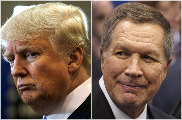 Republican U.S. presidential candidate Donald Trump talks to the media in the “spin room” after the Republican U.S. presidential candidates debate sponsored by ABC News at Saint Anselm College in Manchester