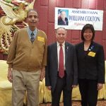 Assembly Member Bill Colton, center, with Democratic District Leaders Charles Ragusa, left, and Nancy Tong, right.