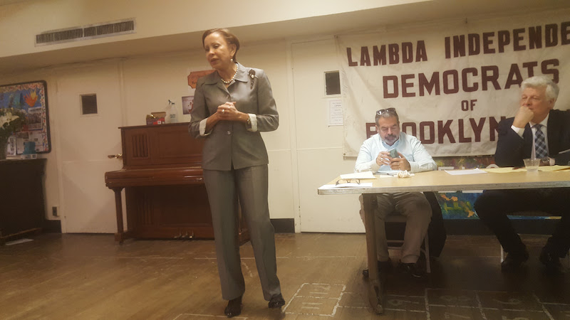 Congresswoman Nydia Velazquez addresses the Lamda Independent Democrats.