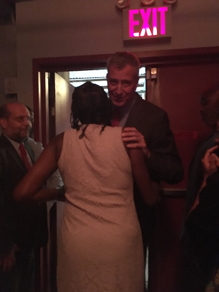 Mayor Bill de Blasio greets a VOCAL-NY supporter 