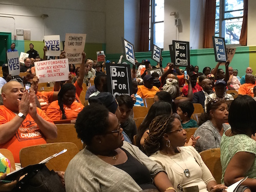 Housing Advocates Protesting at Community Board 9 Voting Meeting for the Bedford Union Armory Project