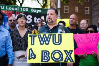 John Samuelsen, Local 100 and TWU of America International giving endorsement to the Brooklyn-Queens Connector (BQX)
