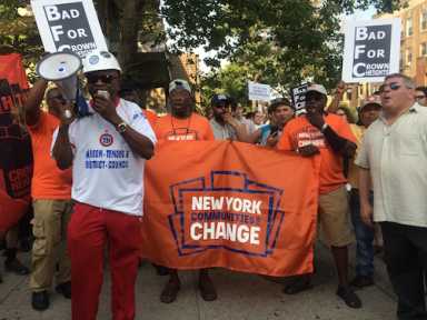 New York Communities for Change (NYCC) and local residents rallying in protest of the Bedford Unioin Armory redevelopment plan