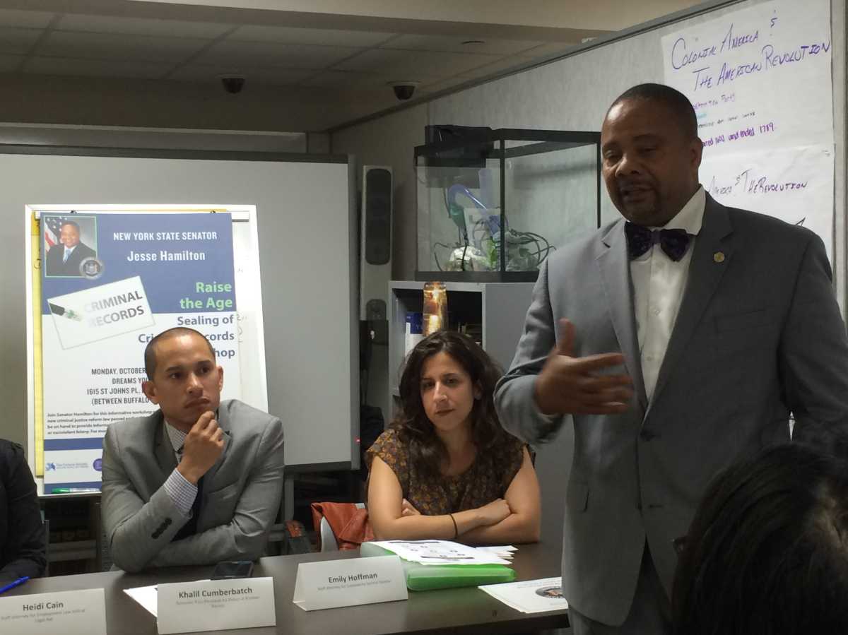 Hamilton adressing the crowd at the Sealing Criminal Records Workshop