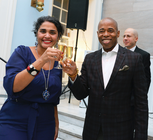Deputy Brooklyn Borough President Diana Reyna and Brooklyn Borough President Eric L. Adams toasting at Farewell Celebration