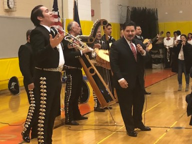 Carranza performing with a mariachi band