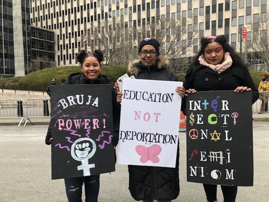 (L-R) Bianca Mendoza, Lazada Quinonez, and Daris Alcantara attending the Women’s Unity Rally in NYC.