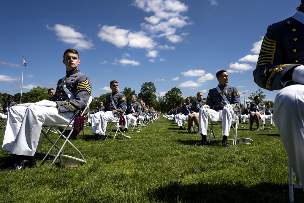 Over 1100 graduating cadets were seated six feet a part from each other on the parade field of the academy. (Photo by Tsubasa Berg)