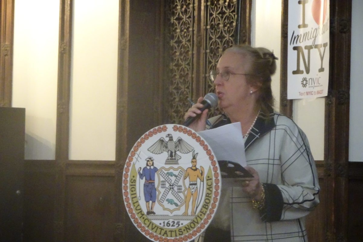 Manhattan B.P. Gale Brewer summarizes her thoughts on the new public charge rule (Photo by William Engel)