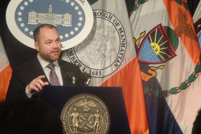 City Council Speaker Corey Johnson at a press conference prior to the vote (photo by William Engel)