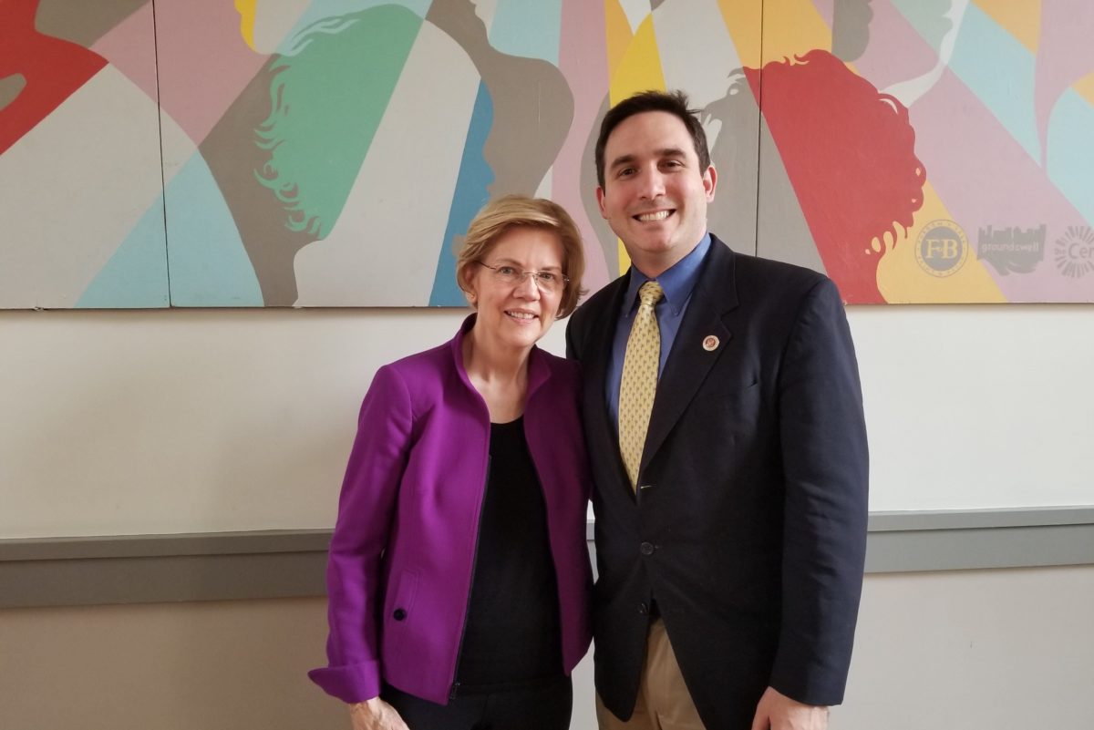 Ben Kallos poses with Elizabeth Warren after a productive meeting at the LGBT Community Center (source: office of Ben Kallos)