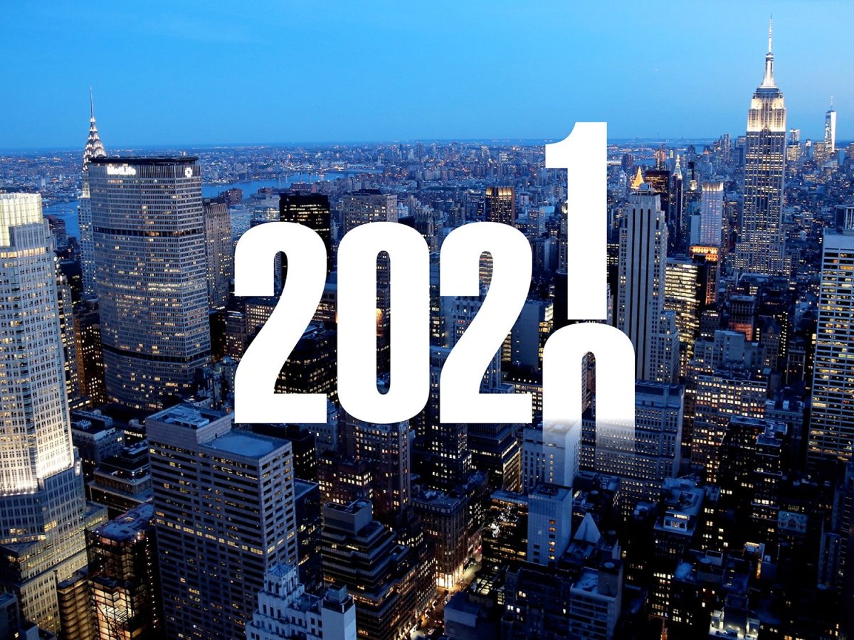 Text of "2021" replacing "2020" with a backdrop photo of New York City cityscape