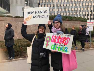 (L) Erika Long (R) Sara Gardner attending this year’s Women’s Unity Rally NYC.