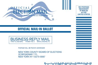 Official Election Mail envelope with "No postage necessary if mailed in the united states" label.