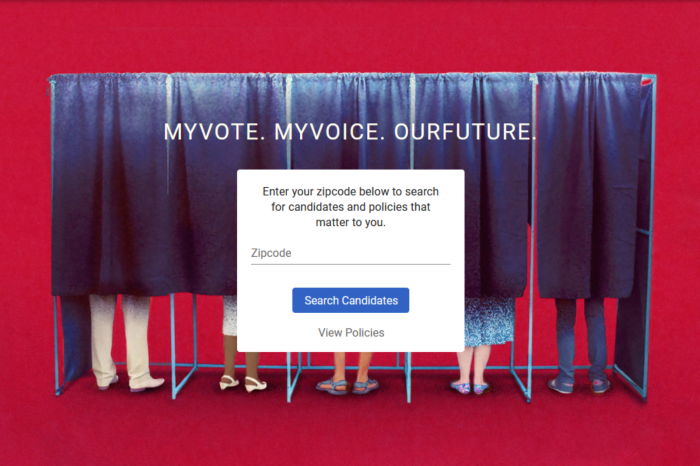 Banner from Myvoice Project website, where visitors can enter their zipcode to find out who's running for office in their districts.