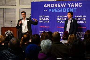 Jonathan Herzog campaigning with Andrew Yang [photo provided by Herzog's press office]