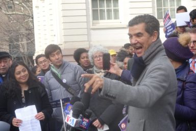 Ydanis Rodriguez delivers a stirring speech (photo by William Engel)