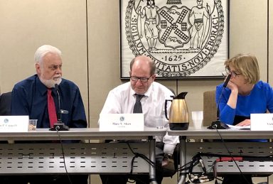 From left to right: Commissioner Allen P. Cappelli, and Property Tax Reform Commission Co-Chairs Marc V. Shaw and Vicki Been. Photo by Naeisha Rose.