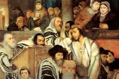 "Jews Praying in the Synagogue on Yom Kippur" by Maurycy Gottlieb