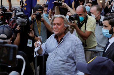 Former White House Chief Strategist Steve Bannon exits the Manhattan Federal Court in New York City