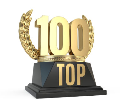 Top 100 hundred award cup symbol isolated on white background. 3d render