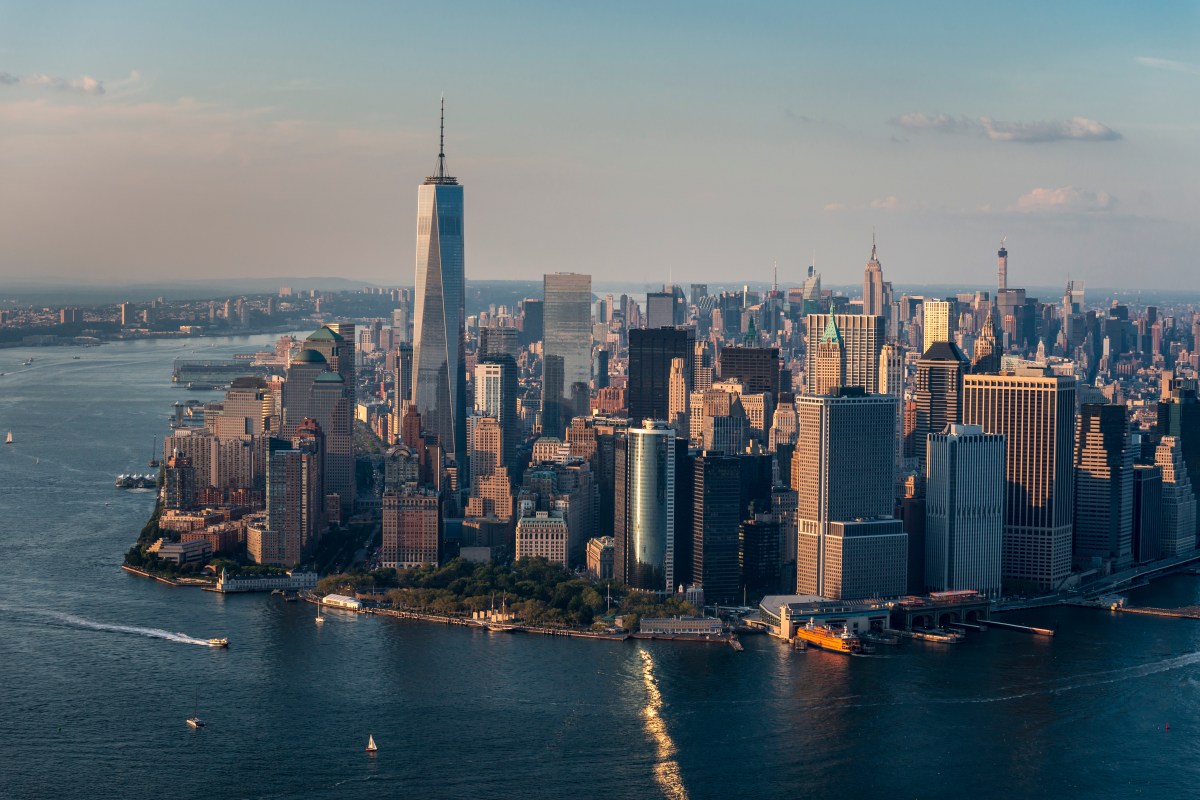 Aerial of downtown Manhattan, NYC